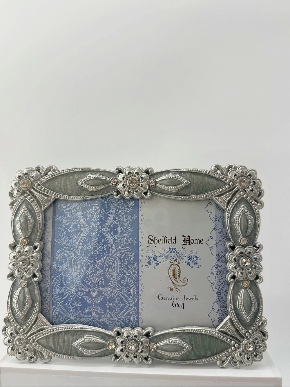 Sheffield Home Genuine Jewels 6x4 Ornate Baroque Photo Frame Ornate Silver